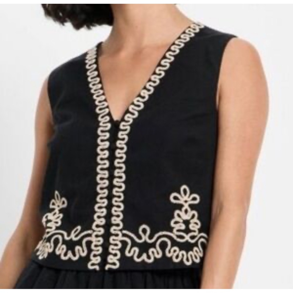 Future‎ Collective Jenee Naylor Black Embroidered Soutache V-Neck Vest Top NWT S